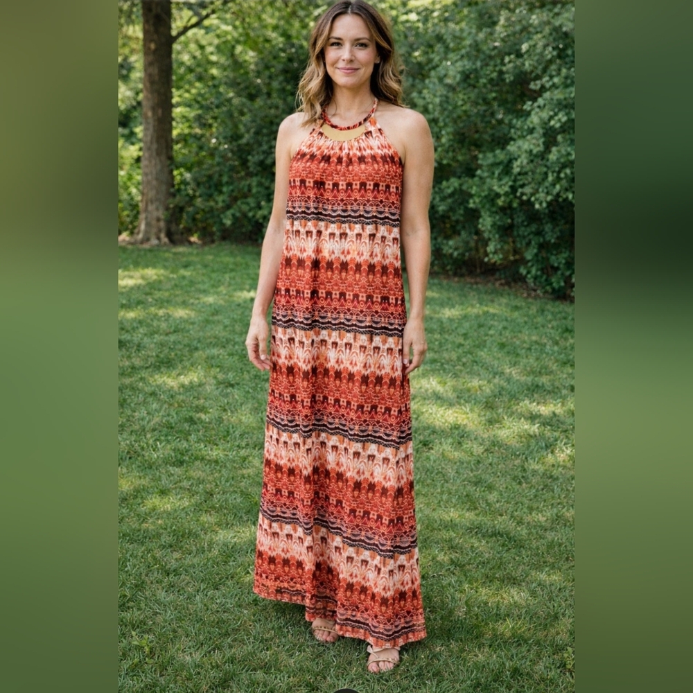 LAST CHANCE!!  Mlle Gabrielle Burnt Orange Boho Sleeveless Maxi Dress Large